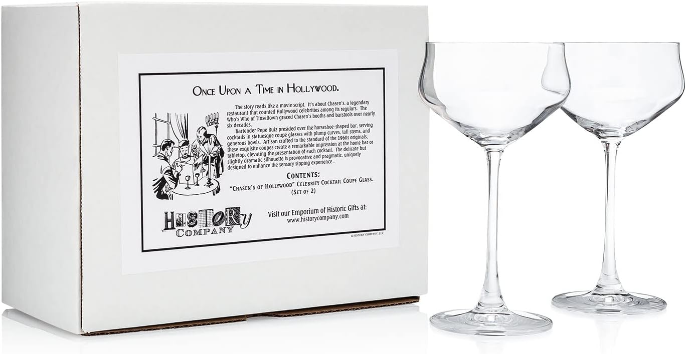 “Chasen’s of Hollywood” Celebrity Crystal Coupe Glass, 2 - Piece Set (Gift Box Collection) - HISTORY COMPANY