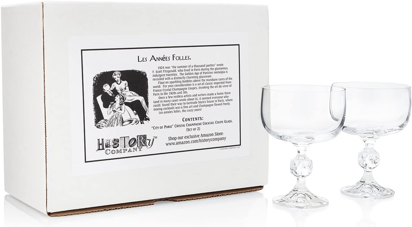 HISTORY COMPANY - “City of Paris” Coupe Glasses, Set of 2 – Timeless elegance for champagne and craft cocktails.