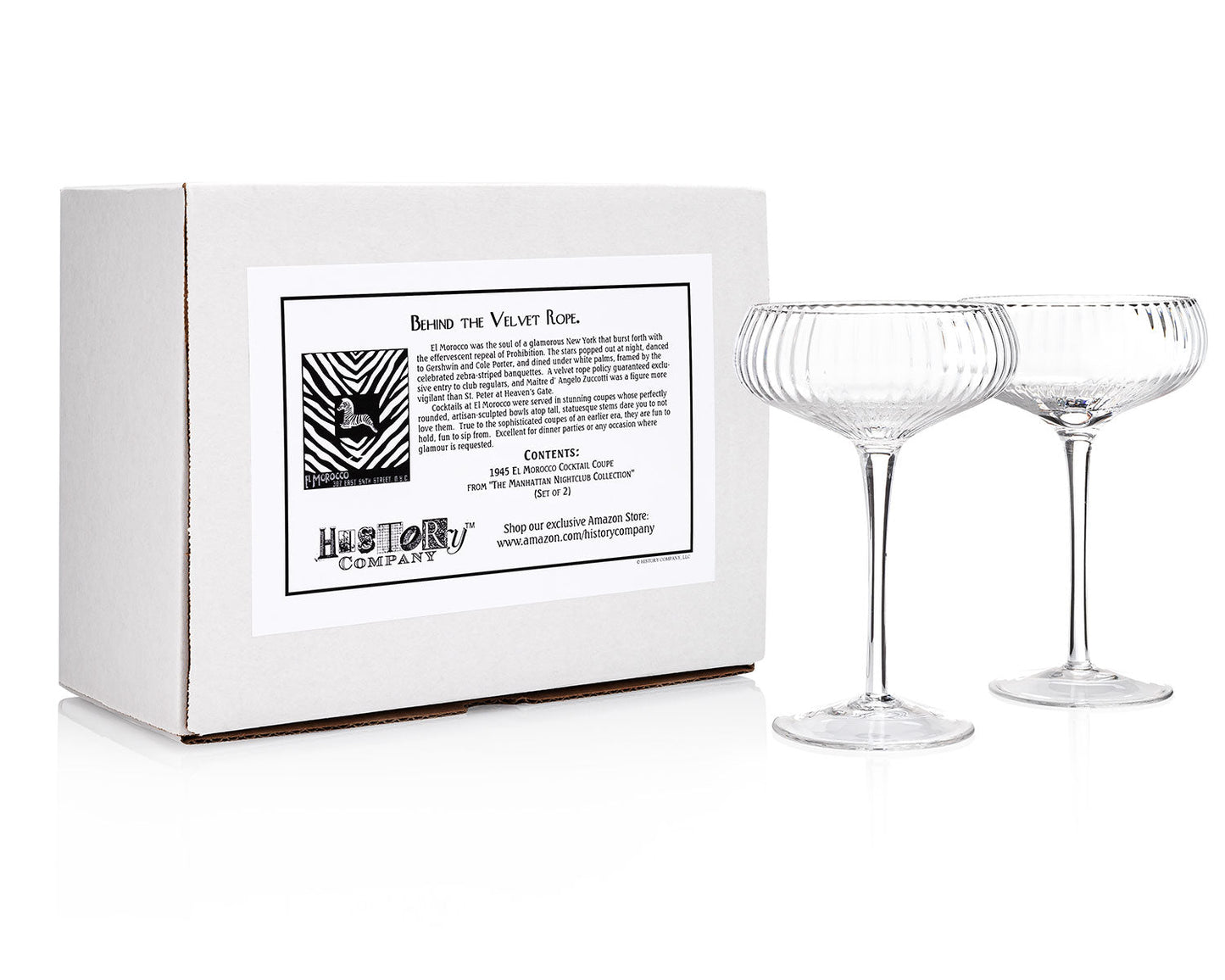 HISTORY COMPANY - Elegant El Morocco Cocktail Coupe Glasses, a 2-piece set crafted for timeless mixology and vintage glamour. 