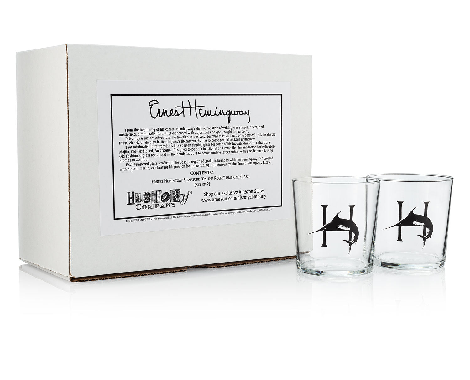 Ernest Hemingway Signature "On the Rocks" Drinking Glass (Gift Box Set of 2) - HISTORY COMPANY