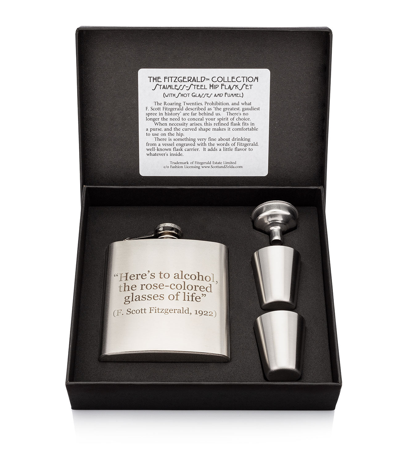 F. Scott Fitzgerald Collection Hip Flask Set (with Shot Glasses and Funnel) - HISTORY COMPANY