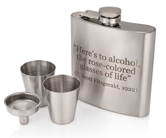 F. Scott Fitzgerald Collection Hip Flask Set (with Shot Glasses and Funnel) - HISTORY COMPANY