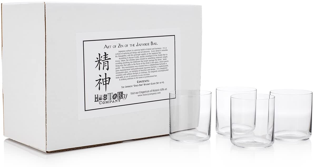 HISTORY COMPANY - Elegant 'Ginza Bar' Whiskey Glasses, a 4-piece set crafted for Japanese whiskey and refined mixology.