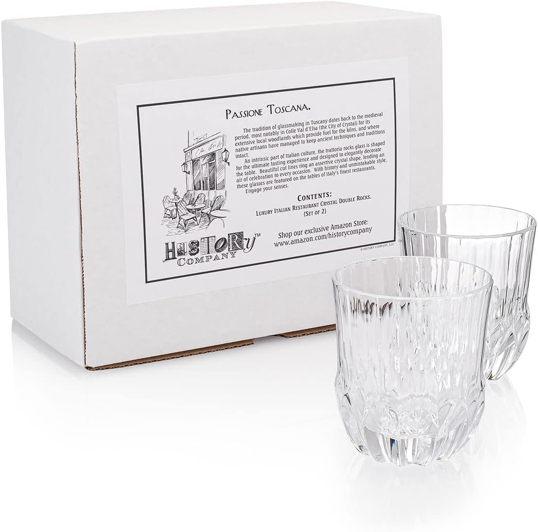 Luxury Italian Restaurant Crystal "Double Rocks" Glass Crafted in Tuscany 2 - Piece Set (Gift Box Collection) - HISTORY COMPANY