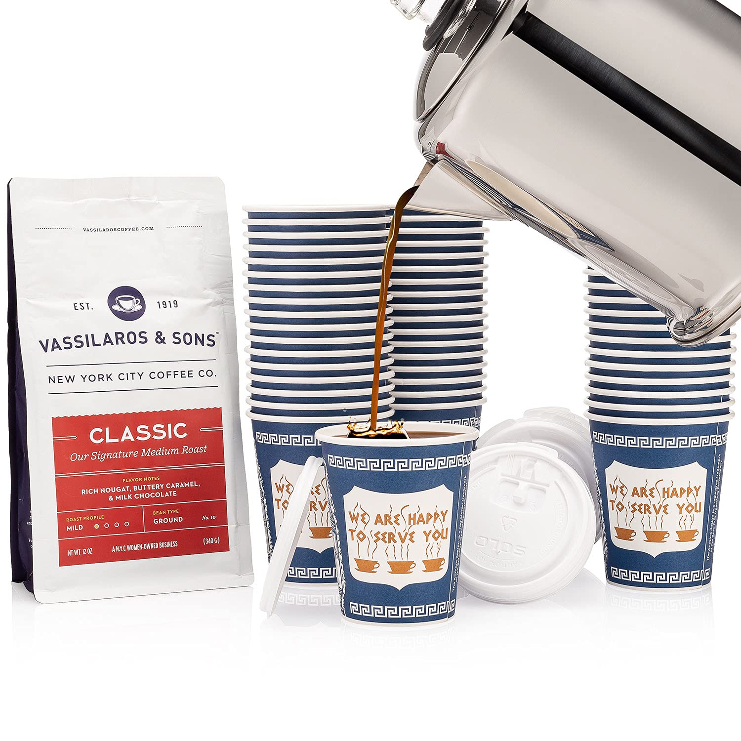 New York City Coffee Gift Set (includes 50 New York City "Anthora" Paper Cups PLUS 12 - oz Bag of New York City - Roasted Coffee) - HISTORY COMPANY