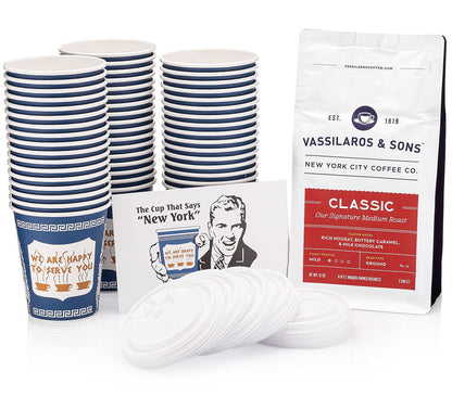 New York City Coffee Gift Set (includes 50 New York City "Anthora" Paper Cups PLUS 12 - oz Bag of New York City - Roasted Coffee) - HISTORY COMPANY