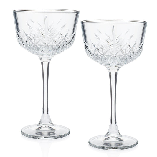 HISTORY COMPANY - Nick & Nora Cocktail Glass Set, 1930s speakeasy coupettes designed for craft cocktails and vintage charm.