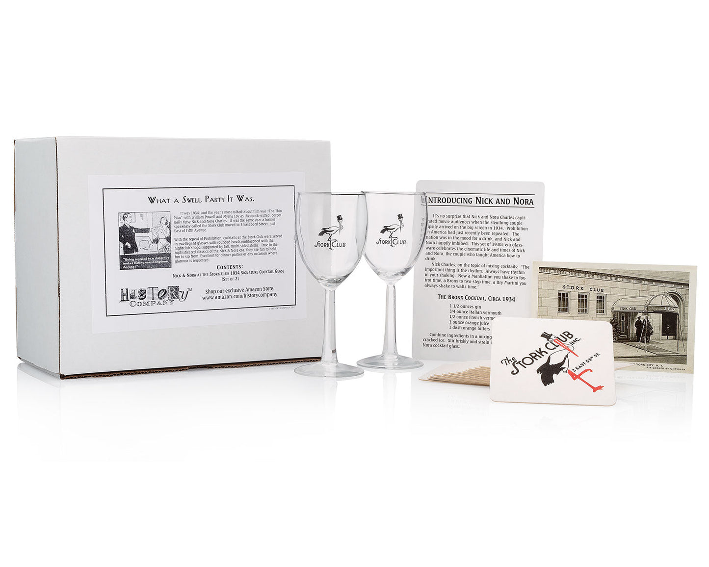 Nick & Nora at the Stork Club 1934 Signature Cocktail Glass (Gift Box Set of 2) - HISTORY COMPANY