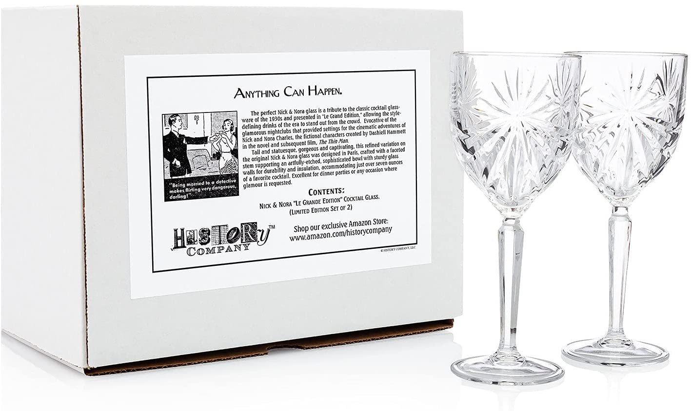 HISTORY COMPANY - Crystal Nick & Nora Cocktail Glasses, Set of 2 – Starburst-cut design for timeless sophistication.