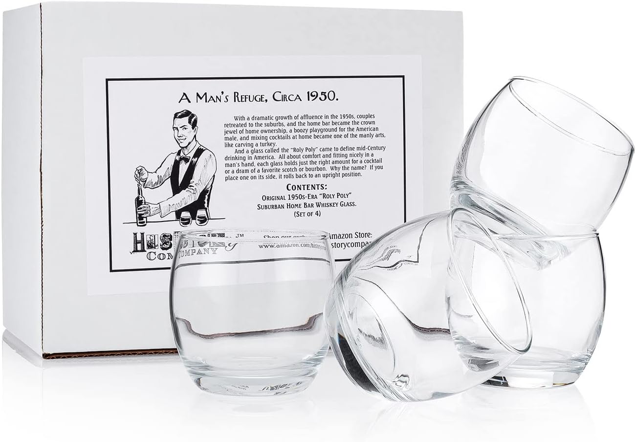 HISTORY COMPANY - The perfect Roly Poly Glass Set, a 4-piece collection celebrating the original rolling whiskey glass design.