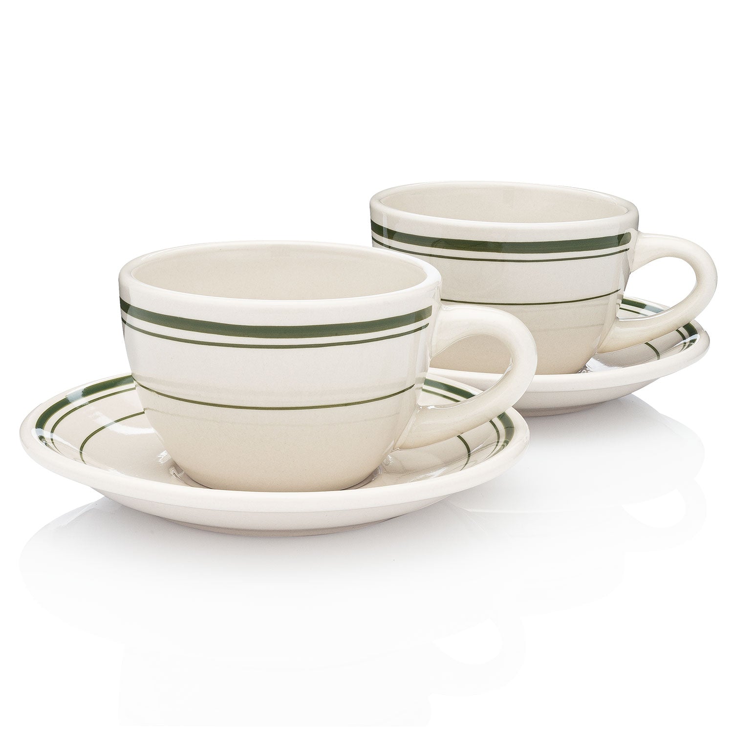 HISTORY COMPANY - Two 2-piece sets of classic Jersey diner coffee cups and saucers, designed for a nostalgic coffee experience.