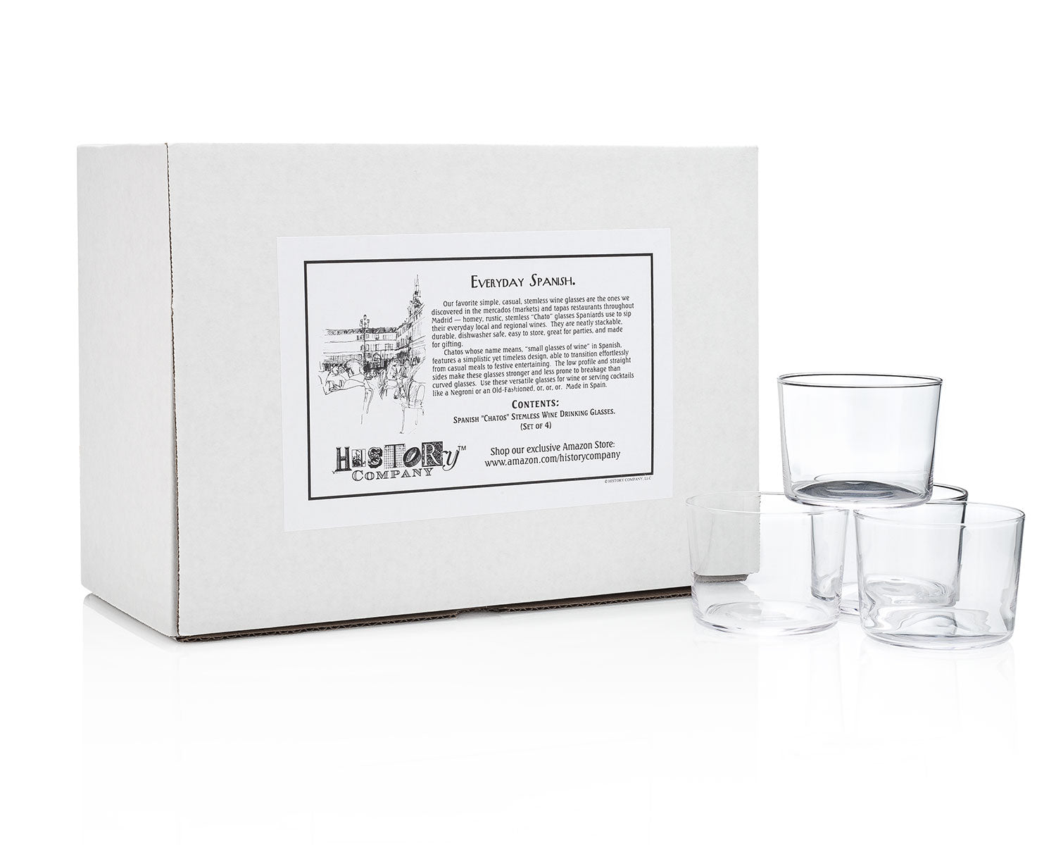 Spanish "Chatos" Stemless Wine Drinking Glasses (Gift Box Set of 4) - HISTORY COMPANY