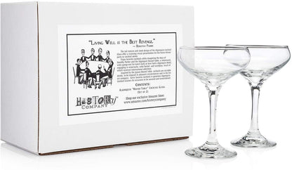 HISTORY COMPANY - Elegant Literary Round Table Cocktail Coupes, a 2-piece set crafted for timeless cocktails and champagne. 