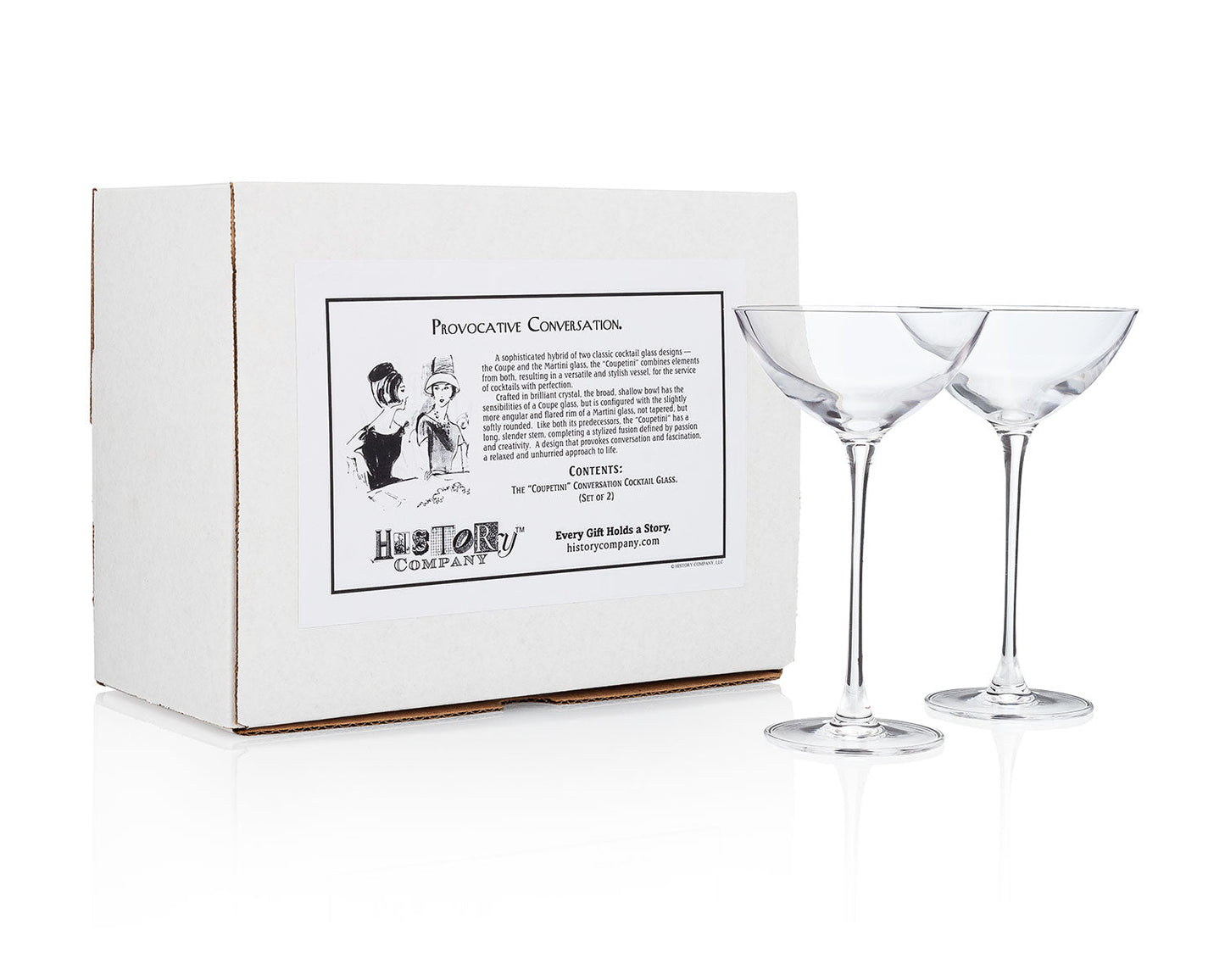 HISTORY COMPANY - Unique Coupetini Cocktail Glasses, a 2-piece set blending coupe elegance with the martini glass silhouette.